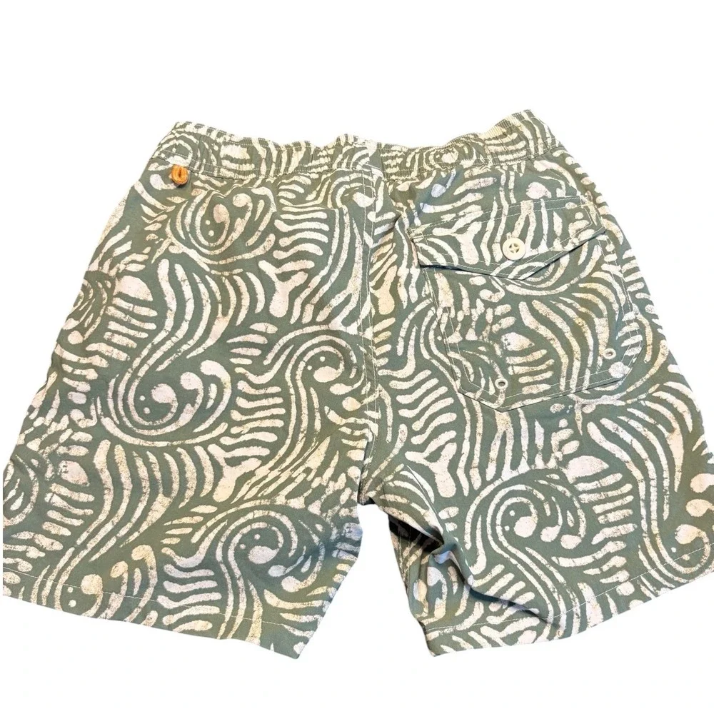 J. Crew Mens Swim‎ Trunks XS Green 6 inch stretch Batik Mesh Lined Board Shorts